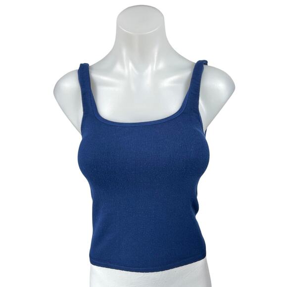 Anthropologie Women's Blue Rib Knit Sleeveless Stretch Crop Sweater Tank Top S/M - Picture 1 of 3